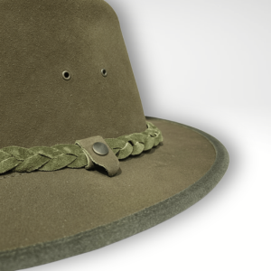 Chapéu australiano verde militar couro