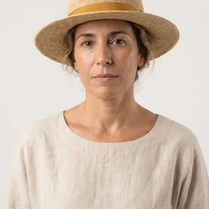 Chapéu de Ráfia Ajustável Fita Laranja