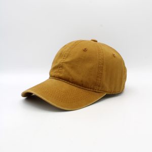 SKU 15263 — boné de beisebol de algodão camel, vista de três quartos.