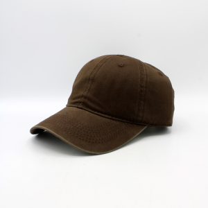 SKU 15263 — boné de beisebol de algodão castanho, vista de três quartos.