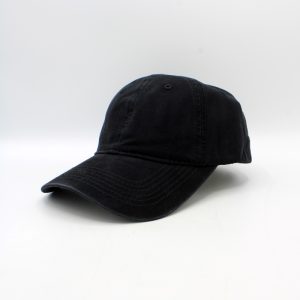 SKU 15263 — boné de beisebol de algodão preto, vista de três quartos.