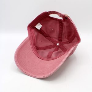 SKU 15263 — boné de beisebol de algodão rosa, vista interior e ajuste traseiro.