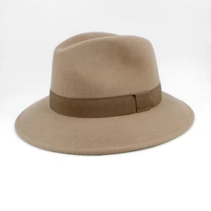 SKU 18915 — chapéu fedora impermeável em lã cor castor com fita gorgorão, vista frontal