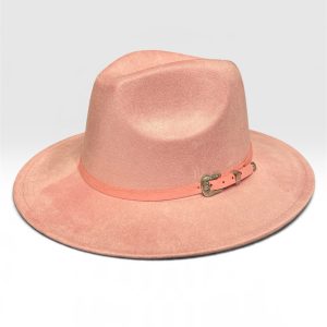 SKU 80008 — chapéu rosa claro de toque de camurça com aba média, vista de três quartos