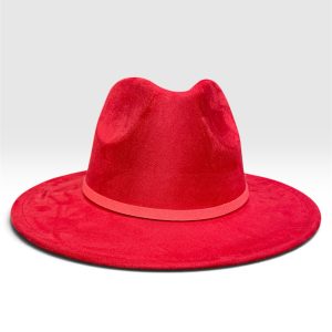 SKU 80008 — chapéu vermelho de toque de camurça com aba média, vista frontal